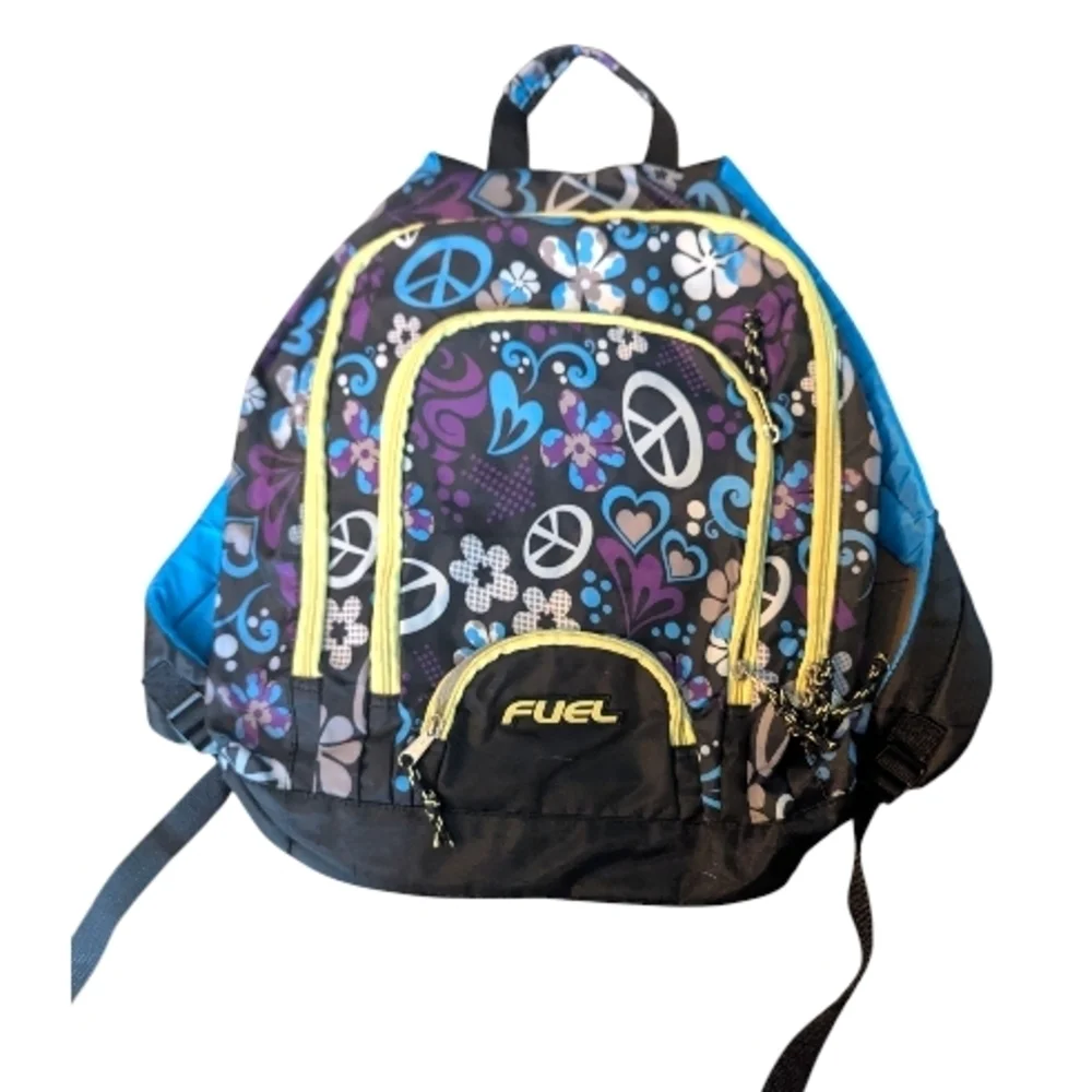 NWOT Fuel Floral Peace Sign Backpack w Laptop Pocket Water Resistant